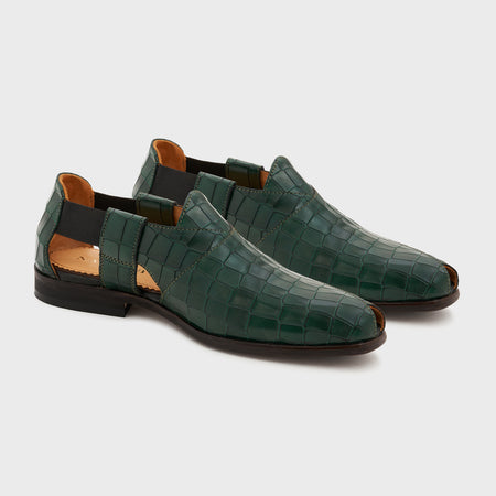 Peshauri | Forest Green Croco Leather
