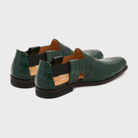 Peshauri | Forest Green Croco Leather