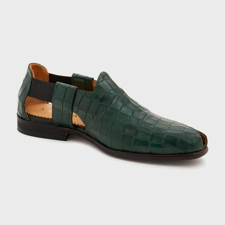 Peshauri | Forest Green Croco Leather