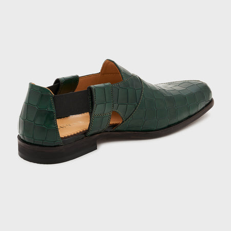 Peshauri | Forest Green Croco Leather