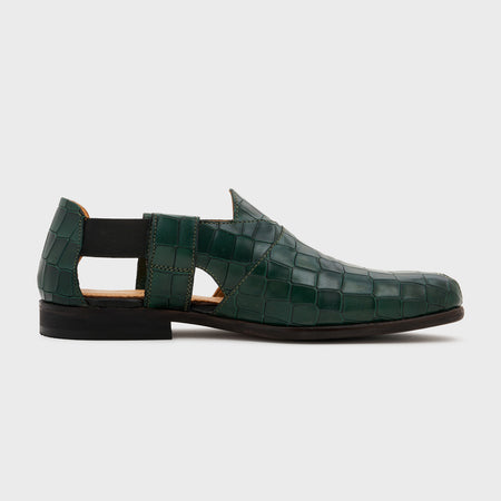 Peshauri | Forest Green Croco Leather
