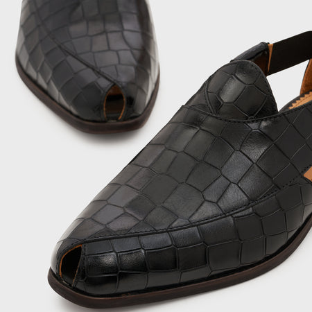Peshauri | Midnight Black Croco Leather