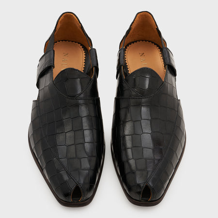 Peshauri | Midnight Black Croco Leather