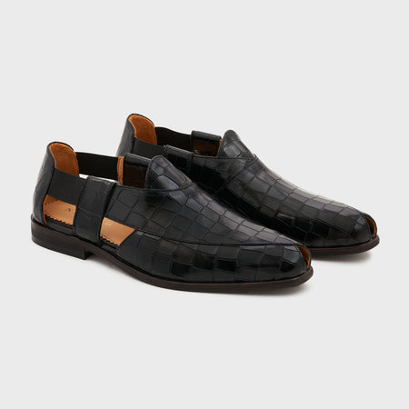 Peshauri | Midnight Black Croco Leather