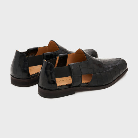 Peshauri | Midnight Black Croco Leather
