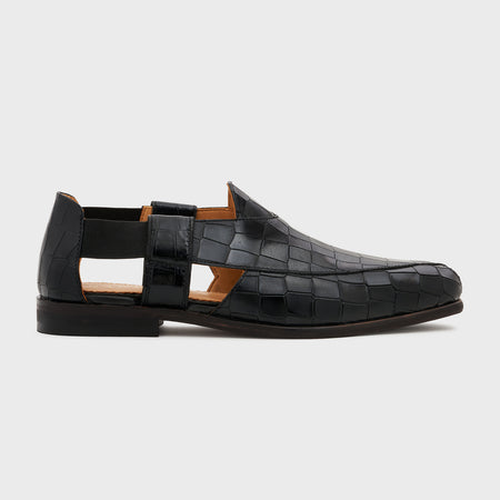 Peshauri | Midnight Black Croco Leather