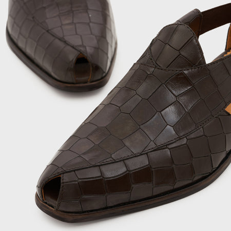 Peshauri | Wood Brown Croco Leather