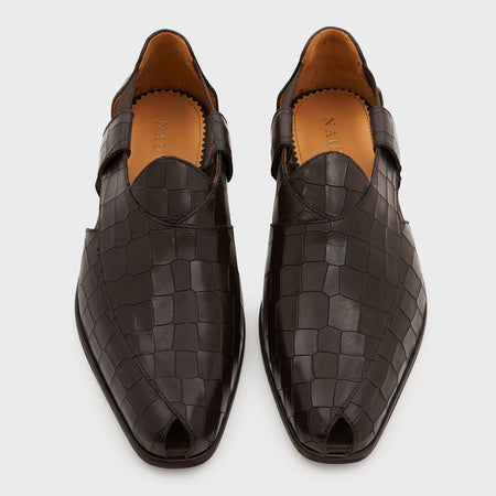 Peshauri | Wood Brown Croco Leather