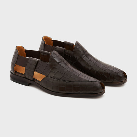 Peshauri | Wood Brown Croco Leather
