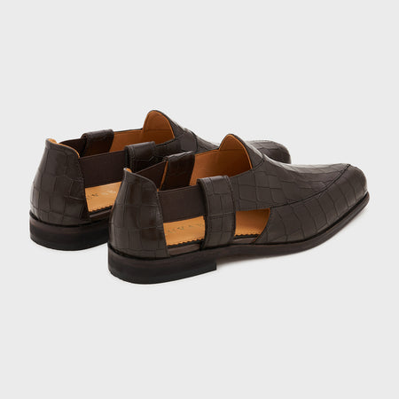Peshauri | Wood Brown Croco Leather