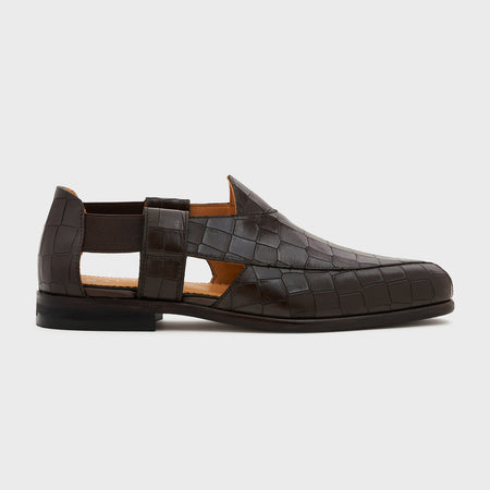 Peshauri | Wood Brown Croco Leather