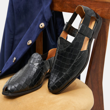 Peshauri | Midnight Black Croco Leather