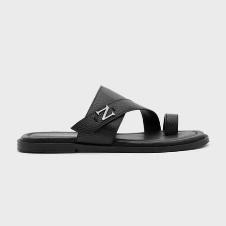Strap Buckle Sliders | Black Milled Leather