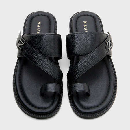 Strap Buckle Sliders | Black Milled Leather