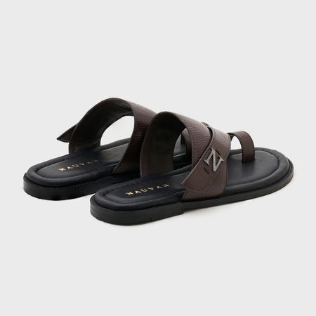 Strap Buckle Sliders | Dark Brown Milled Leather