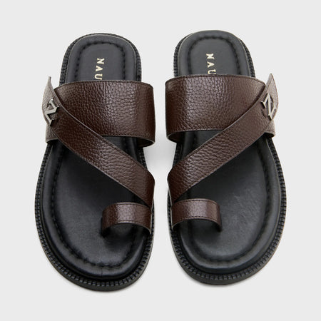 Strap Buckle Sliders | Dark Brown Milled Leather
