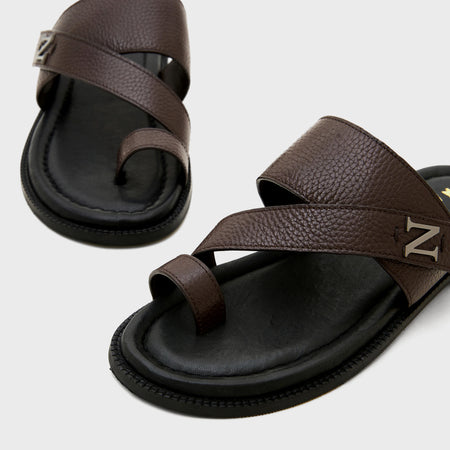 Strap Buckle Sliders | Dark Brown Milled Leather