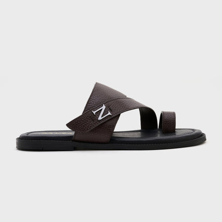 Strap Buckle Sliders | Dark Brown Milled Leather
