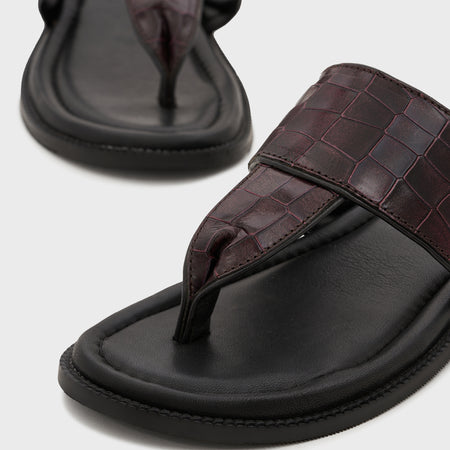 Thong Slippers | Deep Wine Croco Leather