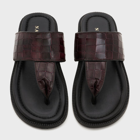 Thong Slippers | Deep Wine Croco Leather