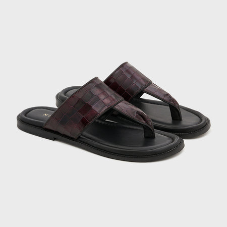 Thong Slippers | Deep Wine Croco Leather