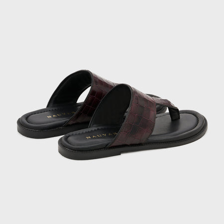 Thong Slippers | Deep Wine Croco Leather