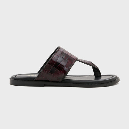 Thong Slippers | Deep Wine Croco Leather