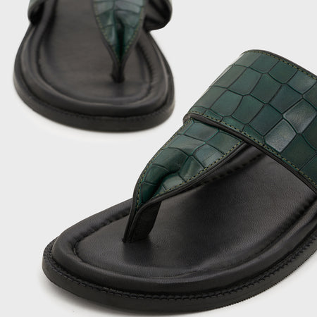 Thong Slippers | Forest Green Croco Leather