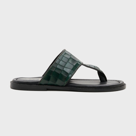 Thong Slippers | Forest Green Croco Leather