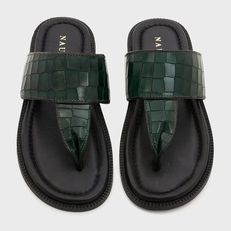 Thong Slippers | Forest Green Croco Leather