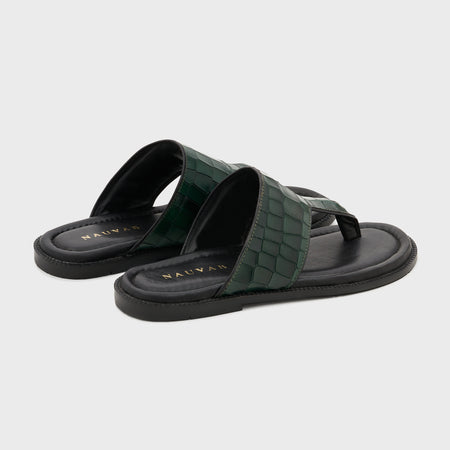 Thong Slippers | Forest Green Croco Leather