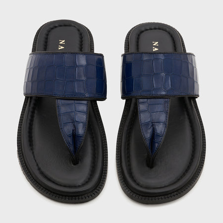 Thong Slippers | Galaxy Blue Croco Leather