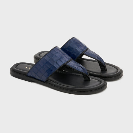 Thong Slippers | Galaxy Blue Croco Leather