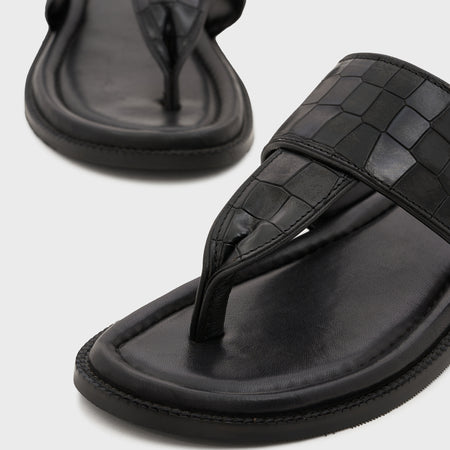 Thong Slippers | Midnight Black Croco Leather