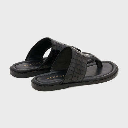 Thong Slippers | Midnight Black Croco Leather