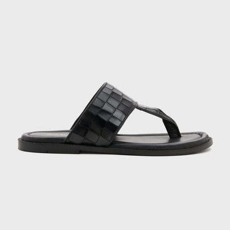 Thong Slippers | Midnight Black Croco Leather