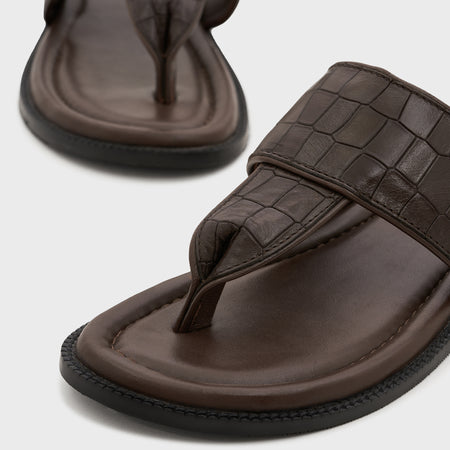 Thong Slippers | Wood Brown Croco Leather