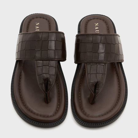 Thong Slippers | Wood Brown Croco Leather
