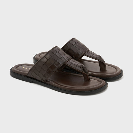 Thong Slippers | Wood Brown Croco Leather