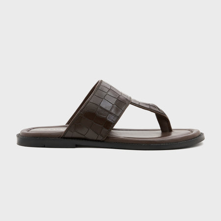 Thong Slippers | Wood Brown Croco Leather