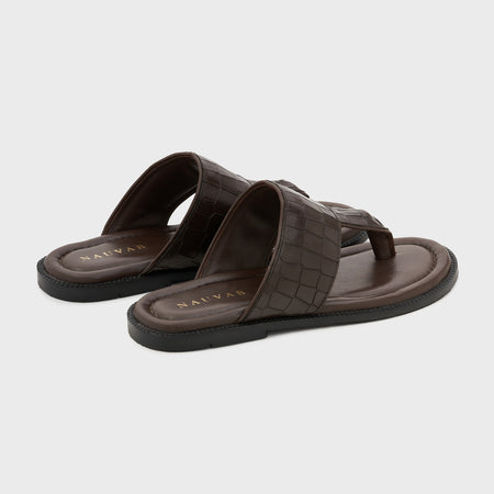 Thong Slippers | Wood Brown Croco Leather